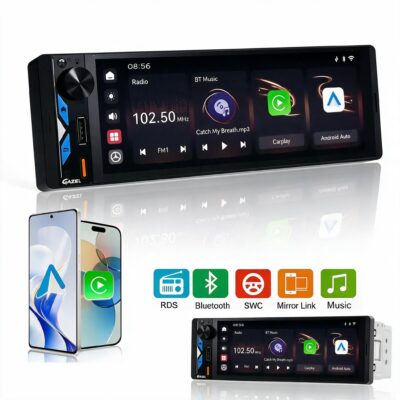 راديو سيارة ذكي Gazel بشاشة لمس 5 بوصة مع Apple CarPlay وAndroid Auto لاسلكي