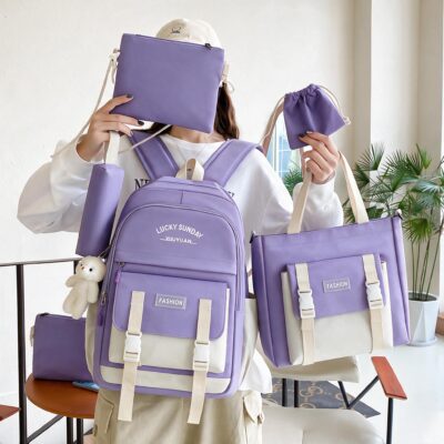 Ensemble de sacs à dos Kawai pour adolescents 5Pcs YISIYUAN V2 Mauve – محفظة 5 قطع كاواي للبنات