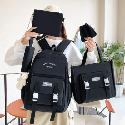 Ensemble de sacs à dos Kawai pour adolescents 5Pcs YISIYUAN V2 Noir – محفظة 5 قطع كاواي للبنات