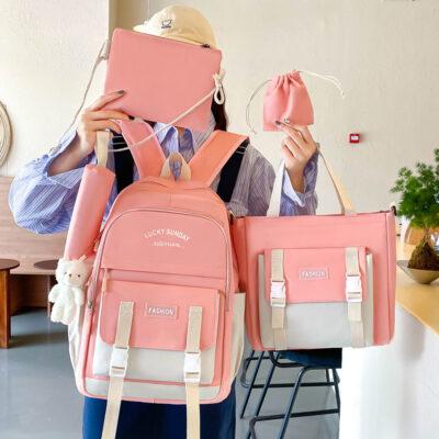 Ensemble de sacs à dos Kawai pour adolescents 5Pcs YISIYUAN V2 Rose – محفظة 5 قطع كاواي للبنات