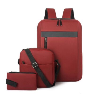Ensemble 3 PCS sac a dos Élégant et Imperméable pour Homme Avec Port USB Grenat Mat-02 - طقم حقائب رجالية أنيقة 3 في 1 مع منفذ شحن