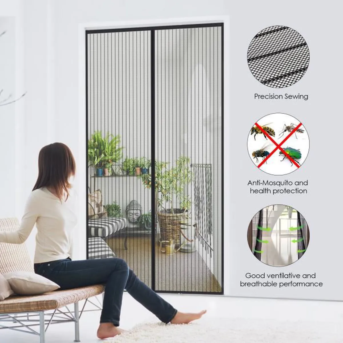 Moustiquaire rideau pour porte avec fermeture magnétique 100x210cm - الصورة 5