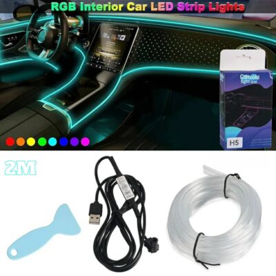 شريط إضاءة ألياف ضوئية LED RGB يعمل عبر USB لتزيين داخل السيارة