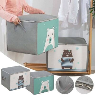 طقم 2 حقائب تخزين كبيرة قابلة للطي للملابس والأغطية بتصميم كرتوني
