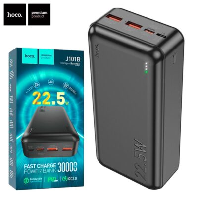 باور بانك Hoco J101B بسعة 30000mAh مع منفذي USB وشحن سريع QC 3.0