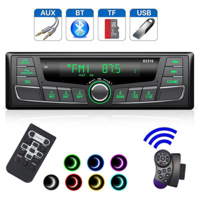 راديو سيارة Bluetooth 1-DIN مع معادل صوت DSP وإضاءة 7 ألوان SP0707