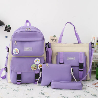 Ensemble de sacs d’école Kawai pour adolescents 4Pcs HAOLIDA V2 Mauve – محفظة 4 قطع كاواي بنفسجي