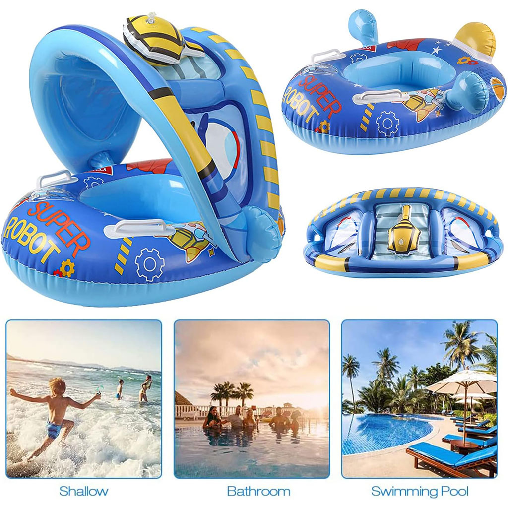 Bouée de natation gonflable pour bébé avec toit – عوامة أطفال مع مظلة - الصورة 15