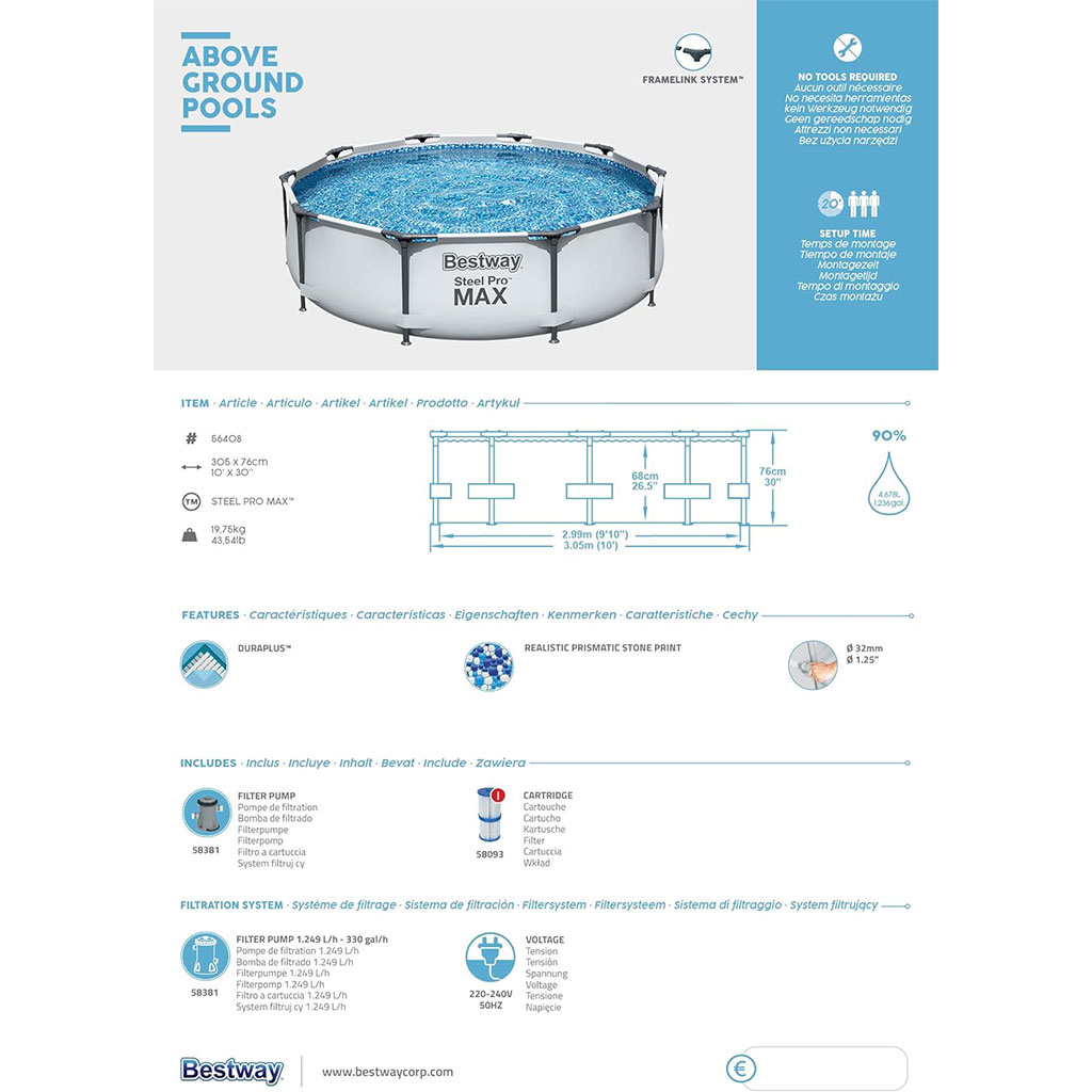 Steel Pro Max™ Piscine Ronde Avec Filtre et Pompe 305x76cm Bestway - الصورة 16