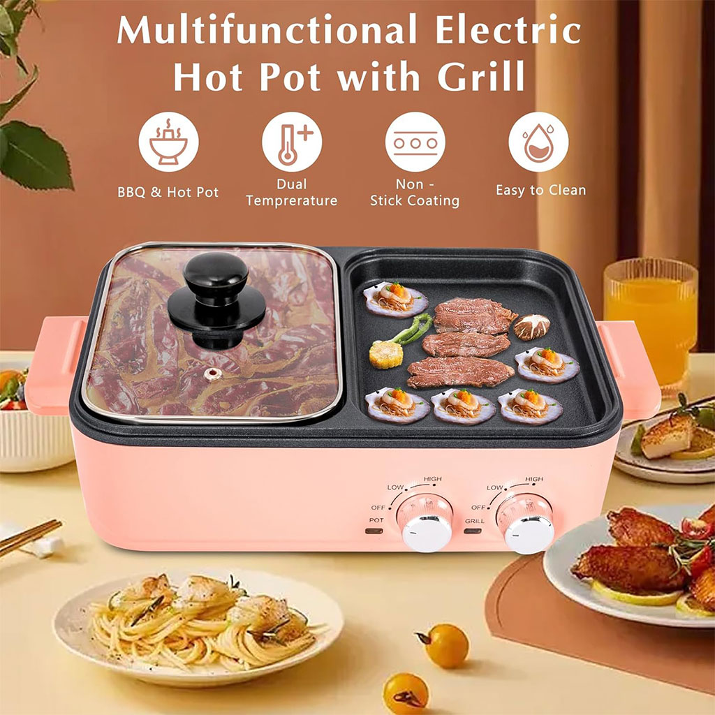 Marmite électrique avec plaque de cuisson antiadhésive double contrôle de température - الصورة 9