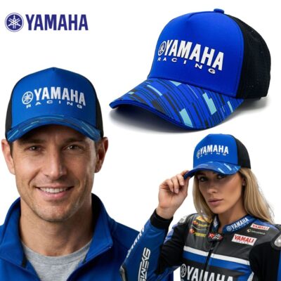 قبعة Yamaha Racing رياضية باللونين الأزرق والأسود مع شبكة تهوية