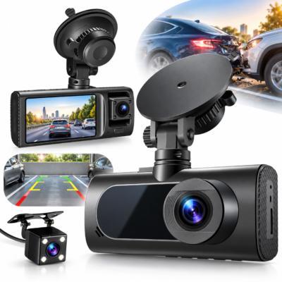 كاميرا سيارة Dashcam ثلاثية العدسات بـ3 قنوات بزاوية واسعة