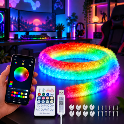 شريط إضاءة LED RGBIC ذكي Fluffy Light بزاوية 360° وتحكم عبر التطبيق
