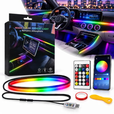 إضاءة داخلية للسيارة RGB مع ألياف ضوئية Magic Color