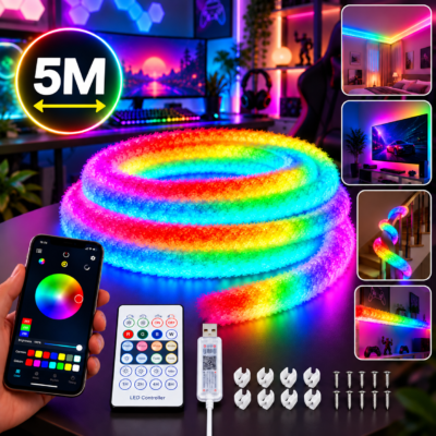 شريط إضاءة LED RGBIC ذكي Fluffy Light بزاوية 360° بطول 5 متر