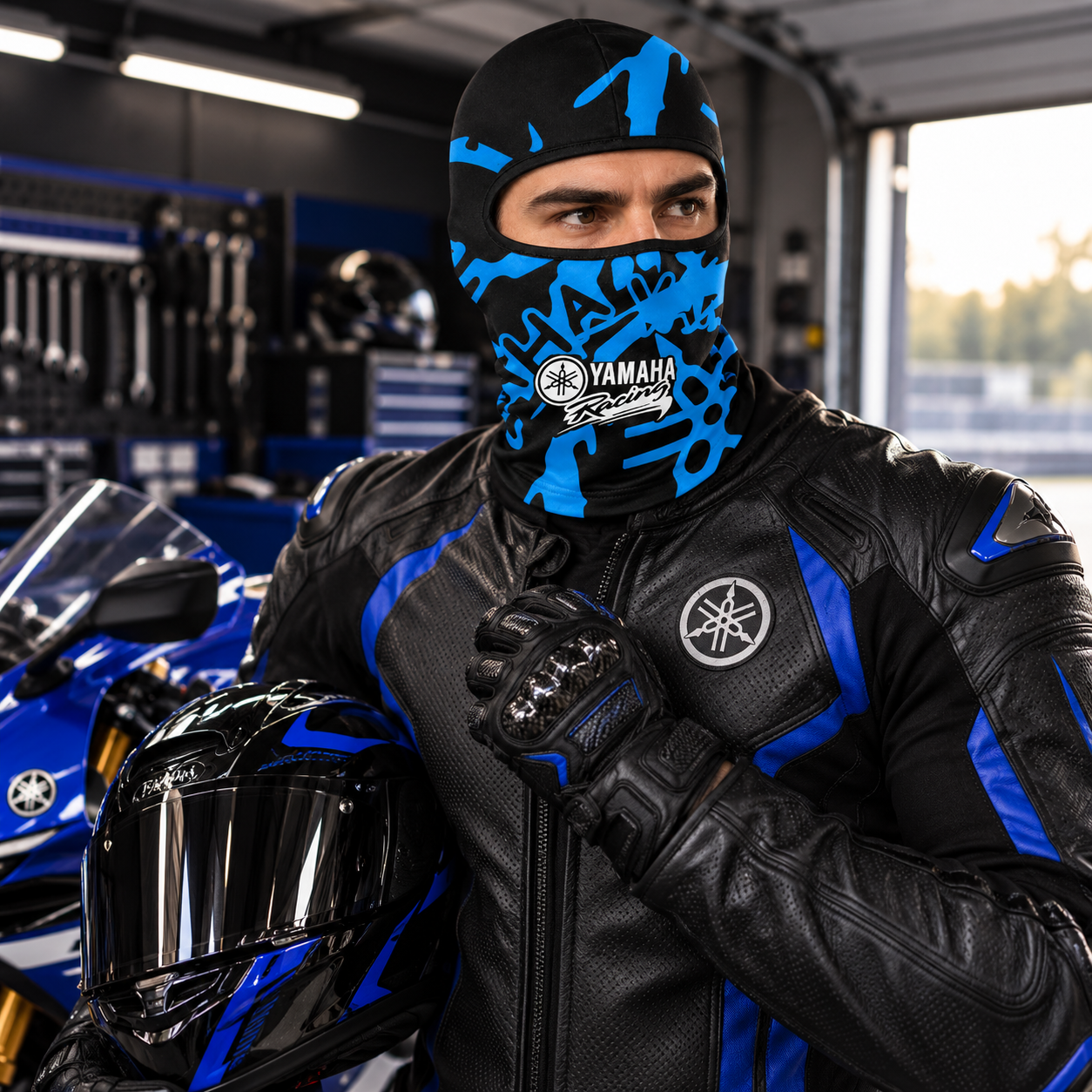 قناع حراري كامل للوجه للدراجات النارية Yamaha Blue - الصورة 2