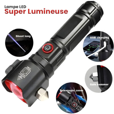 مصباح يدوي LED قوي متعدد الوظائف قابل لإعادة الشحن USB مع Power Bank