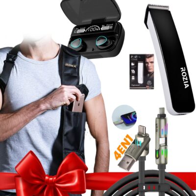 طقم SUPER PACK 4 في 1 سماعات وماكينة حلاقة وكابل شحن وشنطة