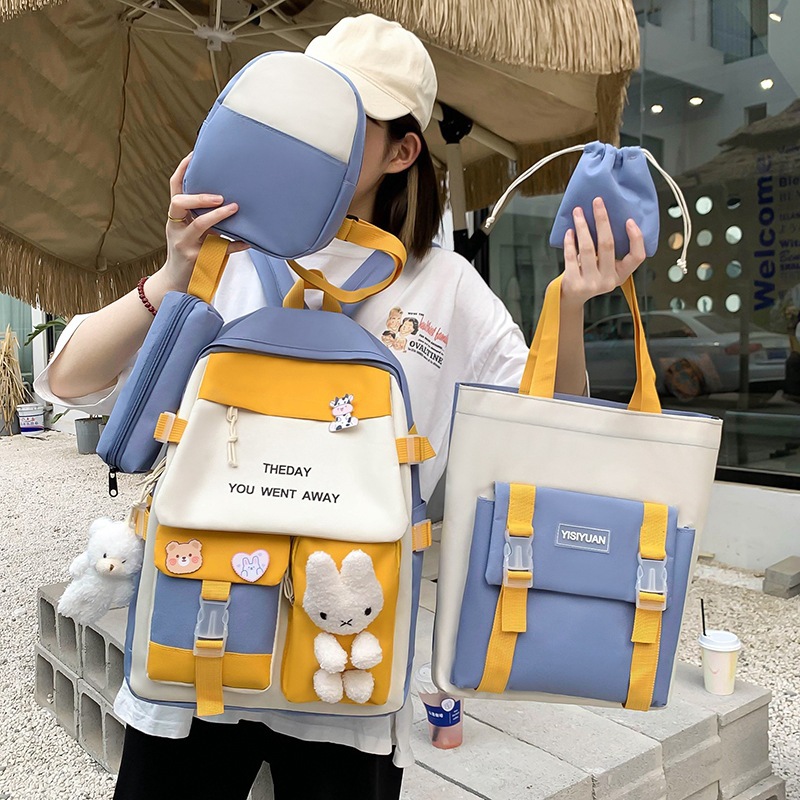 طقم حقائب ظهر Kawaii متعددة الوظائف 5 قطع مقاومة للماء باللون الأزرق SACKDS25BL - الصورة 2