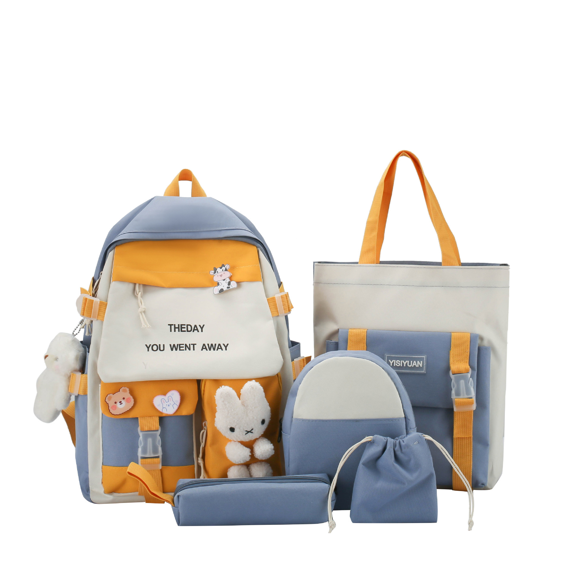 طقم حقائب ظهر Kawaii متعددة الوظائف 5 قطع مقاومة للماء باللون الأزرق SACKDS25BL - الصورة 3