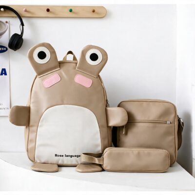 طقم حقائب مدرسية للأطفال 3 في 1 بتصميم ضفدع Kawaii باللون البني SACKDS32MR