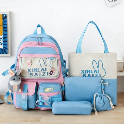 طقم حقائب ظهر Kawaii متعددة الوظائف 5 قطع مقاومة للماء باللونين الأزرق والوردي SACKDS29BRS