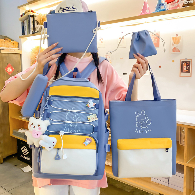 طقم حقائب ظهر Kawaii متعددة الوظائف 5 قطع مقاومة للماء باللون الأزرق SACKDS33BL - الصورة 3