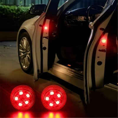 مصابيح تحذيرية LED لاسلكية لأبواب السيارة بمستشعر مغناطيسي 4 قطع