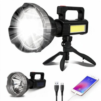 كشاف LED قابل لإعادة الشحن متعدد الوظائف MM-7788 مع طاقة شمسية وPower Bank
