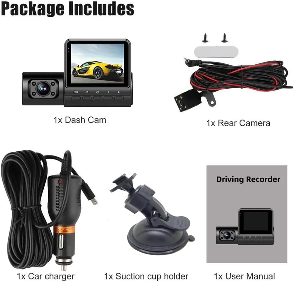 كاميرا قيادة للسيارة Dashcam ثلاثية القنوات 1080P Full HD مع رؤية ليلية بالأشعة تحت الحمراء - الصورة 6