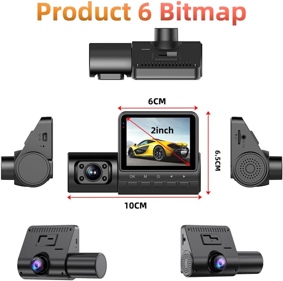 كاميرا قيادة للسيارة Dashcam ثلاثية القنوات 1080P Full HD مع رؤية ليلية بالأشعة تحت الحمراء - الصورة 4