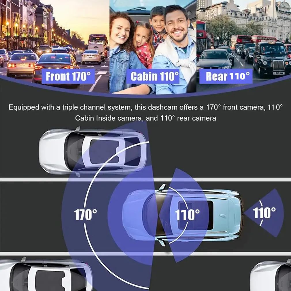 كاميرا قيادة للسيارة Dashcam ثلاثية القنوات 1080P Full HD مع رؤية ليلية بالأشعة تحت الحمراء - الصورة 9