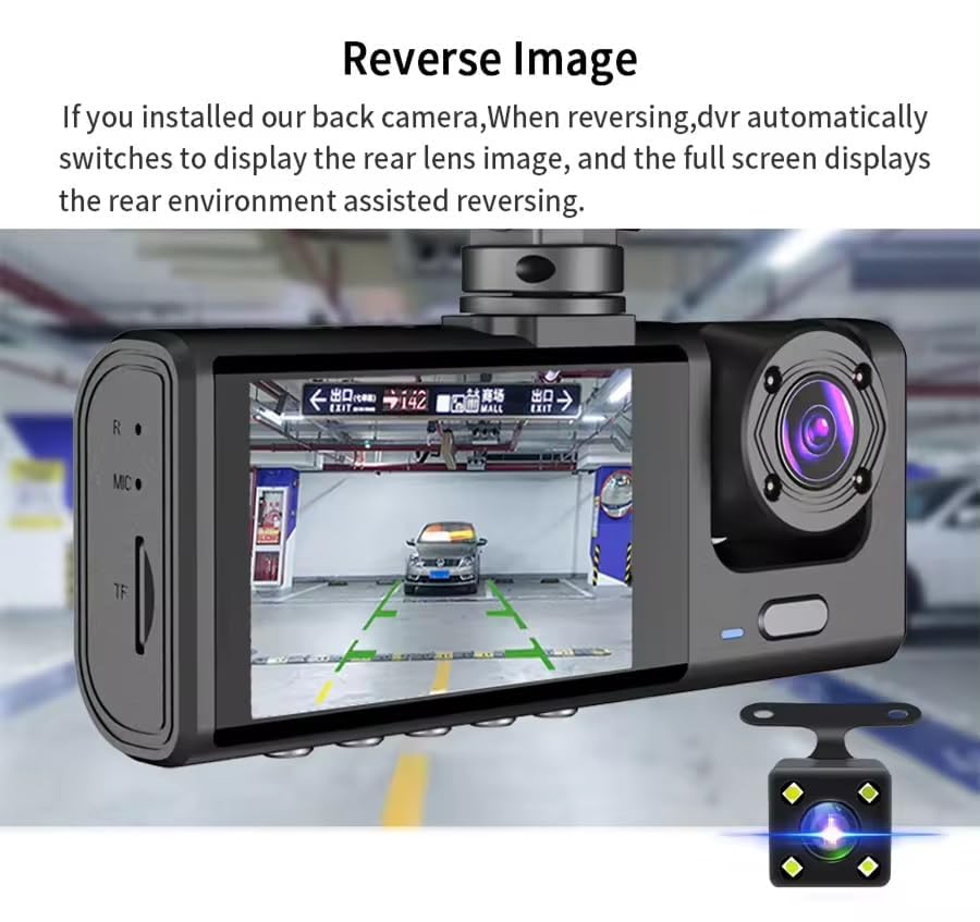 كاميرا قيادة للسيارة Dashcam ثلاثية القنوات 1080P Full HD مع شاشة وزاوية واسعة 170° - الصورة 6