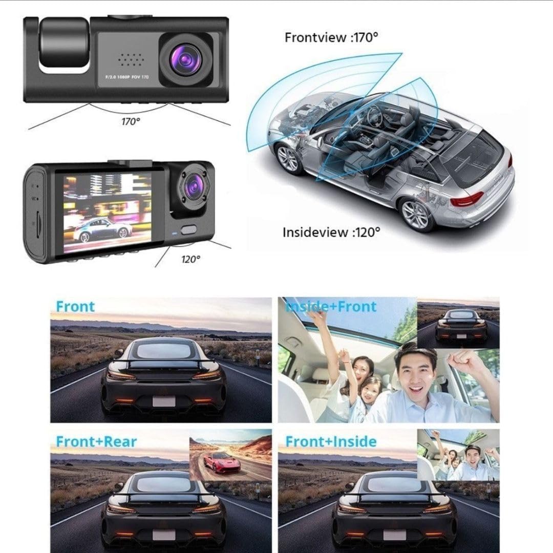 كاميرا قيادة للسيارة Dashcam ثلاثية القنوات 1080P Full HD مع شاشة وزاوية واسعة 170° - الصورة 10
