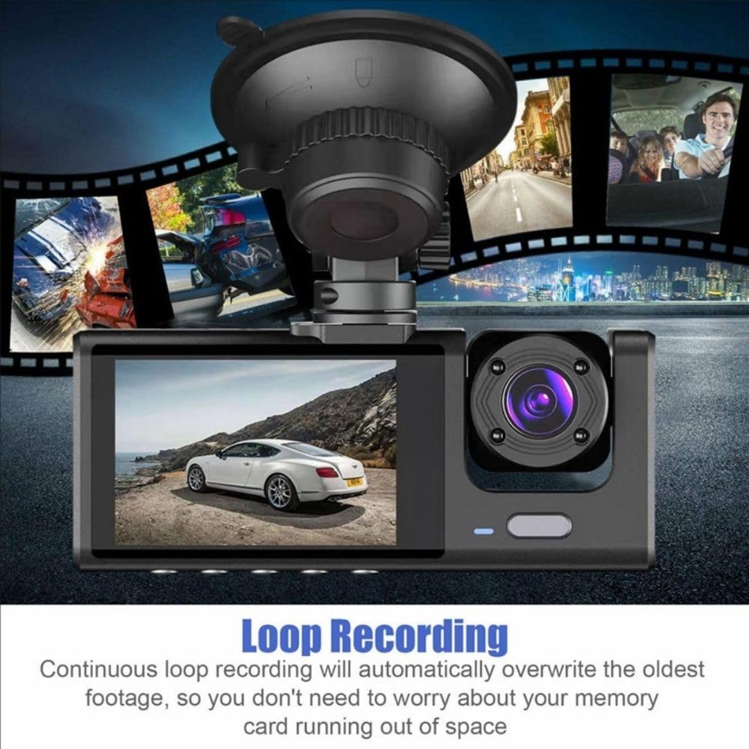 كاميرا قيادة للسيارة Dashcam ثلاثية القنوات 1080P Full HD مع شاشة وزاوية واسعة 170° - الصورة 11